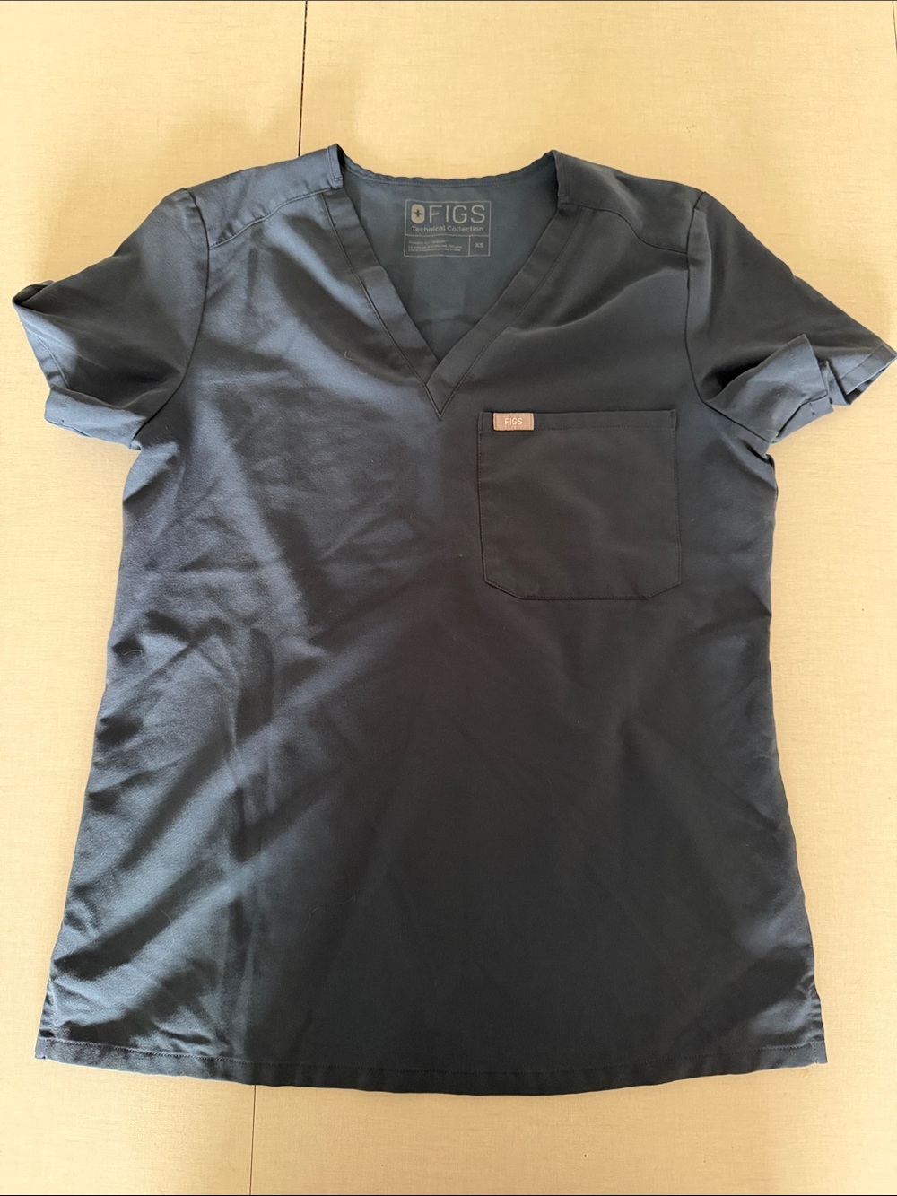 Figs Black V-Neck Scrub Top with Chest Pocket